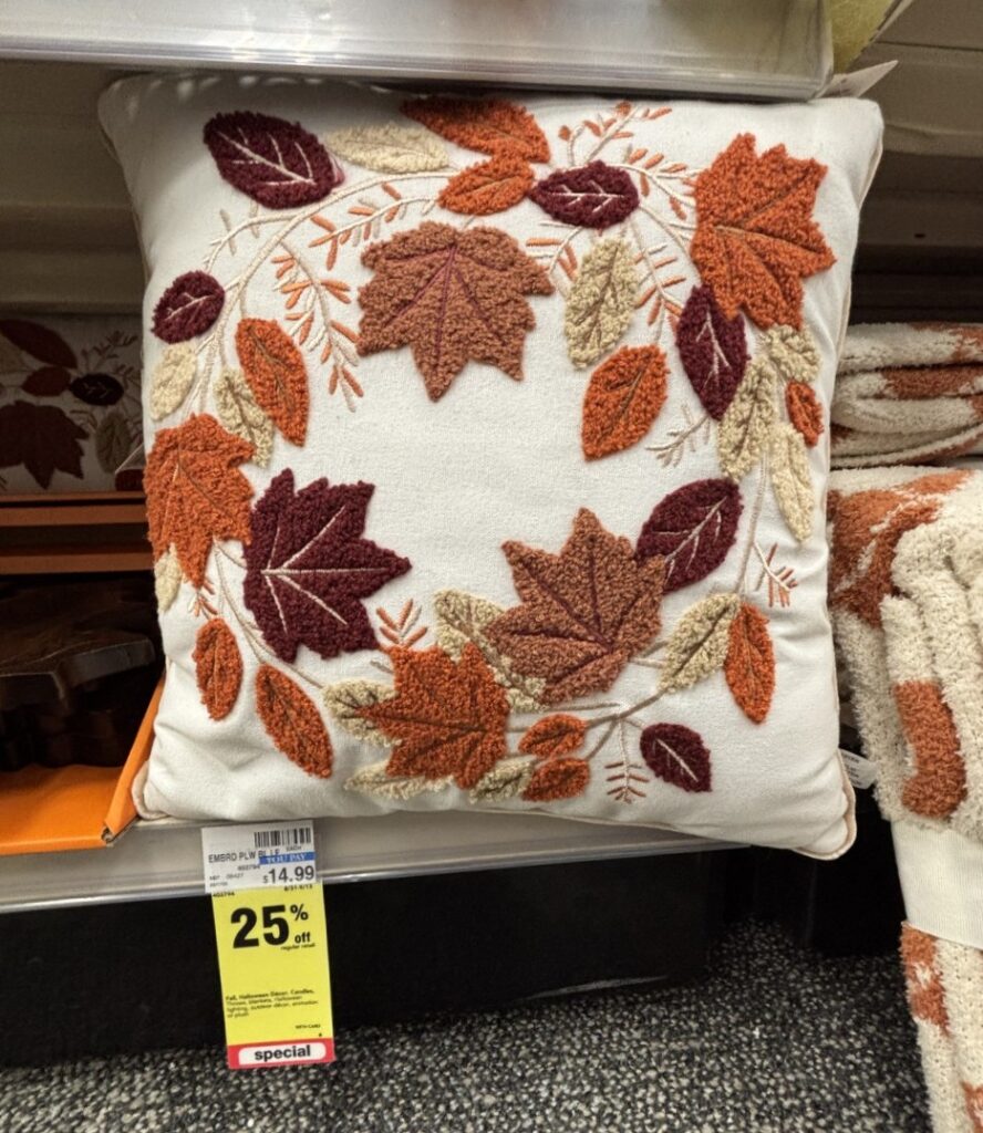 Fall Fest Embroidered Leaves Pillow