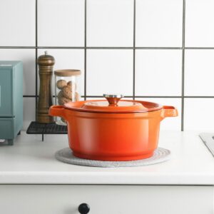 orange plastic container on white table Dutch Oven