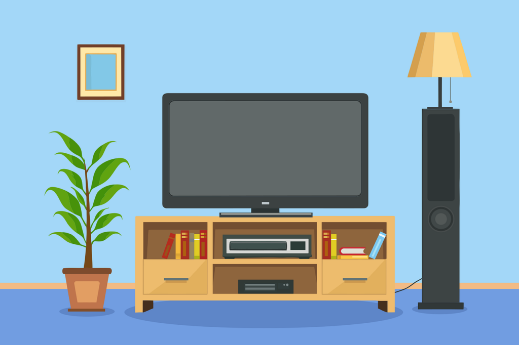 flat screen, tv, television, speakers, home theater, living room, decor, interior design, multimedia center, home electronics, entertainment setup, stylish home, cozy, living space, tv stand, digital illustration, home entertainment, furniture design, potted plants, bookshelf, audio system, digital art