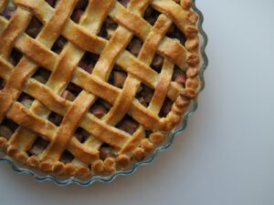 a close up of a pie on a table