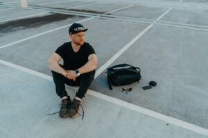 men's black T-shirt backpack