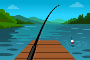 fishing, nature, water, fishing_pole, angler, catch, lake, hobby, recreation, dock, calm, peaceful, illustration, vector, outdoors, leisure, landscape, scenery, float, serene