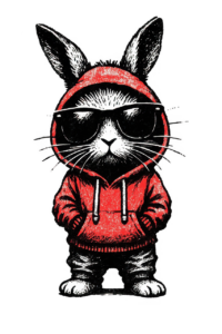 bunny illustration, cool rabbit art, animal in hoodie, hipster bunny, urban street style, anthropomorphic animal, modern illustration, animal portrait, stylish bunny, trendy rabbit, cool character, graphic tee design, animal with sunglasses, fashion illustration, edgy art, street clothing concept, cute cool bunny, bold animal artwork, contemporary illustration, casual hoodie design, modern pop art animal, street fashion mascot, ai generated