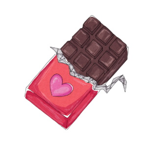 chocolate, cocoa, dessert, food, sweets, sweet, love, heart, valentine, red, chocolate wrapper, artistic, drawing, love symbol, pink, candy, romantic, valentine day, pastel