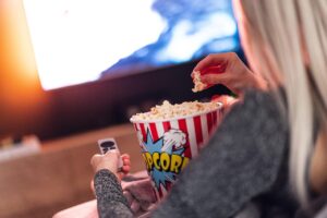popcorn, girl, food, eating, watching, woman, female, tv, television, snack, entertainment, movie, closeup, popcorn, popcorn, popcorn, popcorn, popcorn
