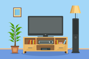 flat screen, tv, television, speakers, home theater, living room, decor, interior design, multimedia center, home electronics, entertainment setup, stylish home, cozy, living space, tv stand, digital illustration, home entertainment, furniture design, potted plants, bookshelf, audio system, digital art